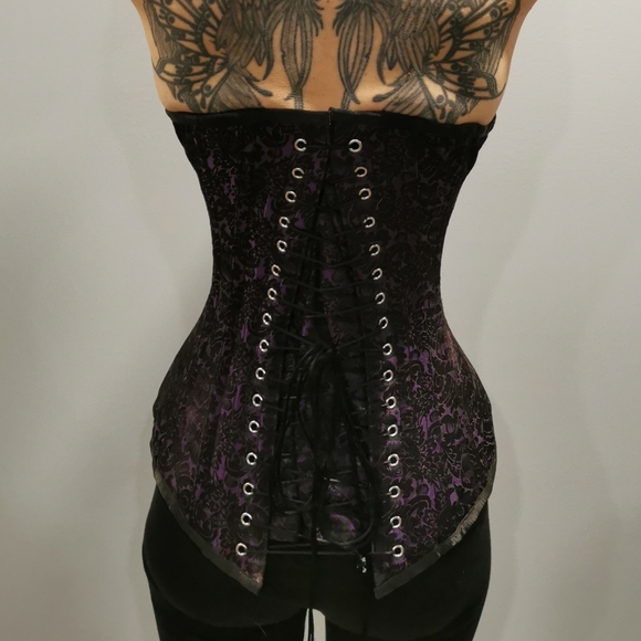 Steel Boned Corset - Purple & Black Brocade, Gothic - Picture 2 of 5